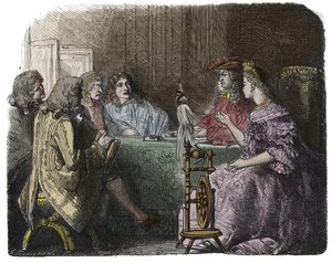 Ludvík XIV. Obchoduje se svými ministry v apartmánech Madame de Maintenon (rytina) od Unknown artist