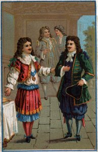 Ludvík XIV. a Moliere“: Král Ludvík XIV. (1638-1715) a Jan Křtitel Poquelin dit Moliere (1622-1673) od Unknown artist