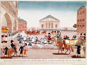 Louis XVIII přijíždějící do Notre Dame, Paříž, 3. května 1814 (rytina) od Unknown artist