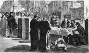 Louis de la Tremoille a jeho zajatci po bitvě u Saint-Aubin-du-Cornier (1488). Rytina 19. století. od Unknown artist