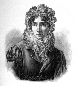 Madame de Genlis - Portrét Stéphanie blahopřeje hřebenu svatého Aubina (Saint-Aubin) (1746-1830), hraběnky z Genlis, francouzské ženy s literaturou. od Unknown artist