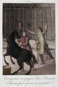 Magický obřad šamana Yakoute (Yakoute) k uzdravení nemocného (Sibiř) - rytina, deb. 19. století od Unknown artist