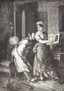 Pokojská, která si bere svobodu a zaslechla ji paní domu (litho) od Unknown artist