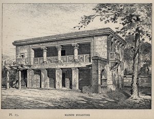 Maison Byzantine (byzantský dům) (rytina z roku 1889 v „Historie lidského obydlí na Světové výstavě v roce 1889, pan Charles GARNIER - Librairie centrale des beaux-arts Paris 1889 od Unknown artist