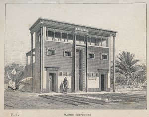 Egyptský dům (Egyptský dům) - rytina z roku 1889 v „Historie lidského obydlí na Světové výstavě v roce 1889, pan Charles GARNIER - Librairie centrale des beaux-arts Paris 1889 od Unknown artist