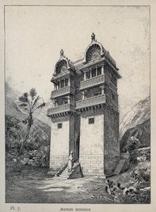 Maison Hindu (Hinduistický dům) - rytina z roku 1889 v „Historie lidského obydlí na Světové výstavě v roce 1889, pan Charles GARNIER - Librairie centrale des beaux-arts Paris 1889 od Unknown artist