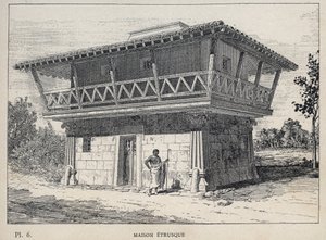 Maison etrusque (etruský dům) - rytina z roku 1889 v „Historie lidského obydlí na Světové výstavě v roce 1889, pan Charles GARNIER - Librairie centrale des beaux-arts Paris 1889 od Unknown artist