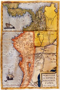 Mapa Kolumbie a Peru. 1590. od Unknown artist