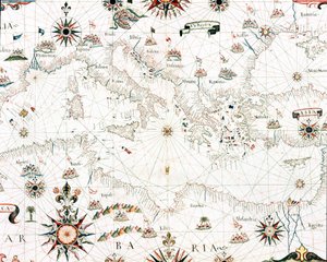 Mapa Středozemního moře a pobřeží (Detail portulanu Castellini od Unknown artist