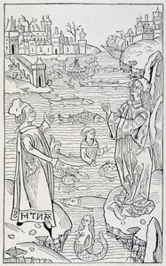 Mořská zvířata a nestvůry - titulní strana kapitoly „“ De Piscibus““ z „“ Hortus Sanitatis“, vydání Mainz z roku 1491 od Unknown artist