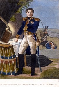 Maršál Laurent Marquis de Gouvion Saint Cyr (1764 až 1830) v bitvě u Drážďan v roce 1813. rytina 19. stol. od Unknown artist