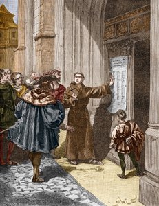 Martin Luther (1483-1546) visí ve Wittenbergu svých 95 tezí