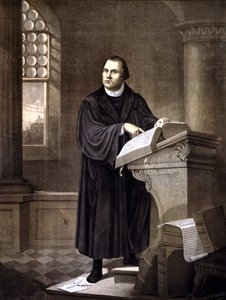 Martin Luther (1483 - 1546) čtení v kostele. od Unknown artist