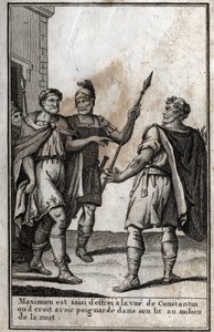 Maximian Hercules (Marcus Aurelius Valerius Maximianus) (asi 250-310), římský císař, je zachvácen strachem při pohledu na Konstantina (Konstantin I., Flauius Valerius Aurelius Constantinus, 272-306), svého zetě, kterého myslí si, že bodl ve své posteli i od Unknown artist