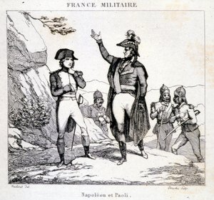 Setkání Napoleona Bonaparta a Pasquala nebo Pascala Paoliho (1725 - 1807), Patriote Corsica. Rytina 19. století. od Unknown artist