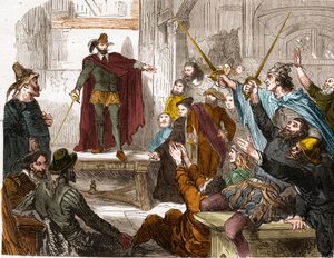 Zasedání Výboru šestnácti (16) v roce 1588 (Rada zástupců šestnácti čtvrtí Paříže) Povstalecký výbor vytvořený v Paříži během Ligy. od Unknown artist