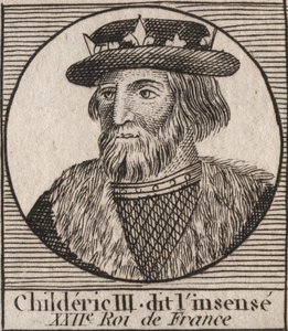 Dynastie Merovejců: Portrét Childerica III. (714-755) Král Franků - CHILDERIC III († 754) Král Franků, 741-751 a poslední z Merovejců - rytina z „“ Instruction sur l