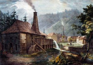 Hutnictví: Pohled na Framontovy kovárny. Litografie kolem roku 1850. Nancy, historické muzeum Lorraine od Unknown artist