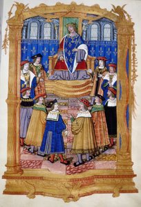 Miniatura z 15. nebo 16. století zobrazující Ludvíka XI. (1423-1483) a rytíře Řádu svatého Michaela. od Unknown artist