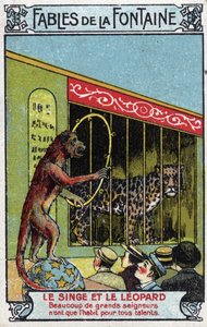Opice a leopard - Bajky Jean de La Fontaine (1621-95) - Chromolitografie konce 19. století Soukromá sbírka od Unknown artist