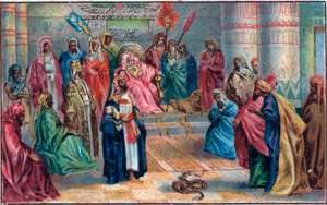 Mojžíš a Áron proti rozhněvanému faraonovi Chromolitografie konce 19. století. od Unknown artist