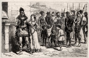 Theodechilde nebo Thichilde (dcera Thierryho I.) (zemřela 534) přesunuta do této smutné podívané – aplikace života a svobody zajatce – rytina v „“Les Femmes Illustres De La France““ od Oscara Havarda – 1886 od Unknown artist
