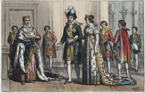 Napoleon Bonaparte (1769-1821), jako král Itálie - Viceroy (místokrál) - manželka místokrále - Butler - Lord Chamberlain - Page-boy - equerry - ceremoniář - rytina z "" Customs and Customs of All Peoples of Universe. aneb Historie vlády, od Unknown artist