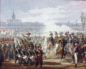 Napoleon Bonaparte (1769-1821) hodnotí Lombardskou a Cispadanskou legii milice dne 09.07.1797 Akvarel rytina. Milán, Museo del Risorgimento od Unknown artist
