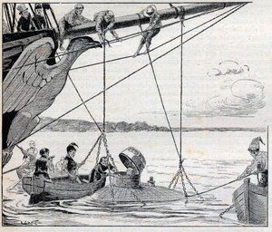 Napoleon na útěku z ostrova Saint Helene v ponorce (ponorce) - ilustrace k románu Emile Cyprien (Emile-Cyprien) Driant (1855-1916), „Císařův útěk““ od Unknown artist