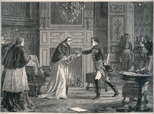 Napoleon na návštěvě papeže Pia VII ve Fontainebleau 1804 - Návštěva Napoleona I. u papeže Pia VII a Fontainebleau 1804 od Unknown artist