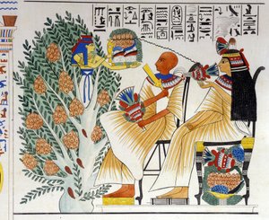 Nephtys, egyptská bohyně, vyvěrá z mystického stromu a nabízí jídlo zesnulému - v „Památkách Egypta a Horní Núbie“ od Ippolita Roselliniho (Rossellini). 19. století. od Unknown artist