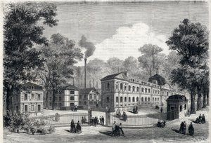 Nová budova imperiální porcelánky v Sevres v roce 1868. Rytina „“L