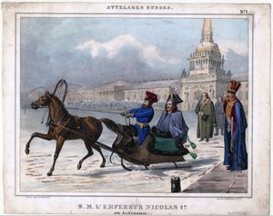Nicolas I en traineau - Mikuláš I. Ruska na saních - Anonym - 1850 - Litografie, akvarel - 21,3x26,8 - Soukromá sbírka od Unknown artist
