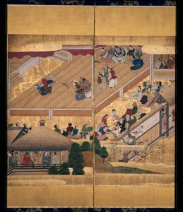 Noh Play: Funa Benkei (inkoust, barvy a zlato na papíře, šesti panel) od Unknown artist