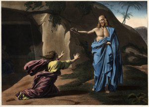 Noli me tangere: zjevení Krista svaté Magdaleně. Anonymní rytina 19. století. od Unknown artist