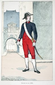 Důstojník míru (1802). Barevný lept, pro ilustraci Kniha „Historie sboru mírových sil“““ vydaná pod záštitou Louise Lepinea (1846-1933), prefekta policie na Seině, od Alfreda Reye (1864-?) a Louise Ferona (1862 -?), od Unknown artist