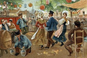 Starý zvyk oslavovaný v regionu Flandry: Vlámský veletrh. Chromolitografie konce 19. století. od Unknown artist