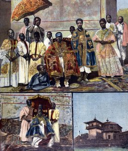 Na vrcholu je Impress Taitou z Etiopie, manželka Menelika II a jeho pokračování. Vlevo dole je jeho dcera, budoucí královna Zaouditou (1876 - 1930). Vpravo císařský palác Ghebi v Addis Abebě. Ill. pro tisk z konce 19. století. od Unknown artist