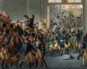 Sto dní: „“ Napoleon Bonaparte (1769-1821) se vrátil z exilu na ostrově Elba – triumfální vstup 20. března 1815 v Palais des Tuileries – Rytina 19. století od Unknown artist