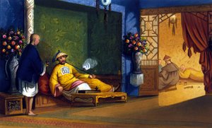 Opium fumery v Číně, rytina kolem roku 1830. od Unknown artist