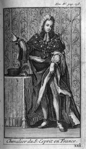 Rytířský řád. Rytíř svatého ducha (Řád svatého ducha) ve Francii v 16. století. In „“ Historie vojenských řádů či rytířů, bezpečných a rutinních milicí obou pohlaví, které vznikly až do současnosti. Vydání převzato od Unknown artist