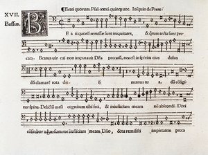 Strana hudební partitury Beati quorum žalmu XIII od Willaerta (1538) od Unknown artist