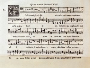 Stránka hudební partitury žalmu XVIII od Willaerta (1538) od Unknown artist