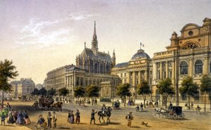 Paříž: pohled na Justiční palác, rytina 1. pol. 19. stol. od Unknown artist