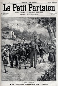 Pařížské školní prázdniny na výletě do přírody. Gravírování v „“Le Parisien““ od Unknown artist