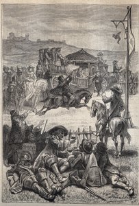 Střelba papoušků – ilustrace z 19. století k historickému románu „The Puritans of Scotland“ (Old Mortality) od Waltera Scotta (1771-1832) od Unknown artist