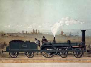 Osobní lokomotiva a uhelný vůz štrasburské železnice (systém Crampton) od Unknown artist