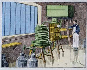 Pasterizace mléka - rytina, konec 19. století od Unknown artist