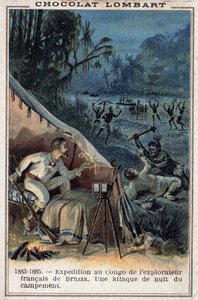 Pierre Savorgnan de Brazza (1852-1905), francouzský cestovatel, na březích Konga. Noční útok na tábor. od Unknown artist