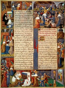 Pietní scéna: „“ Král Ludvík IX. (1214-1270) (Svatý Ludvík) umývá nohy chudým, král se modlí a výjevy z křesťanské lásky od krále““ Miniatura z rukopisu „“ Kniha faktů Monsignora sv. Louis““ 15. století. Paříž, B.N od Unknown artist